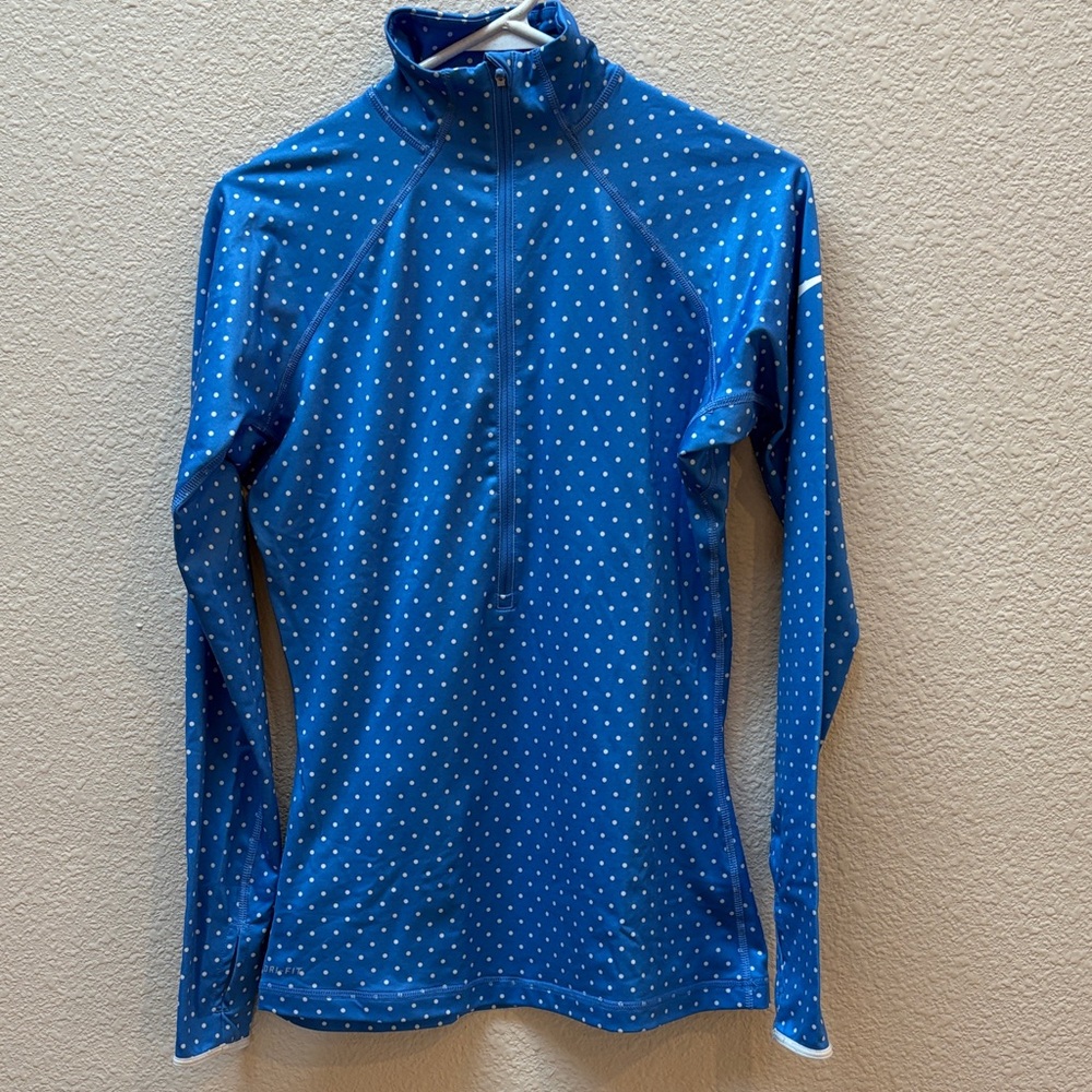 NIKE Pro (Dri-Fit) Blue Polka Dot Half-Zip Zip pullover. Casual or sporty wear.